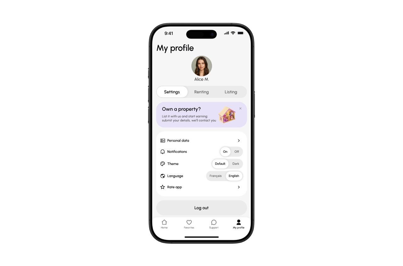 Ecopart profile and dashboard screen prototype in motion