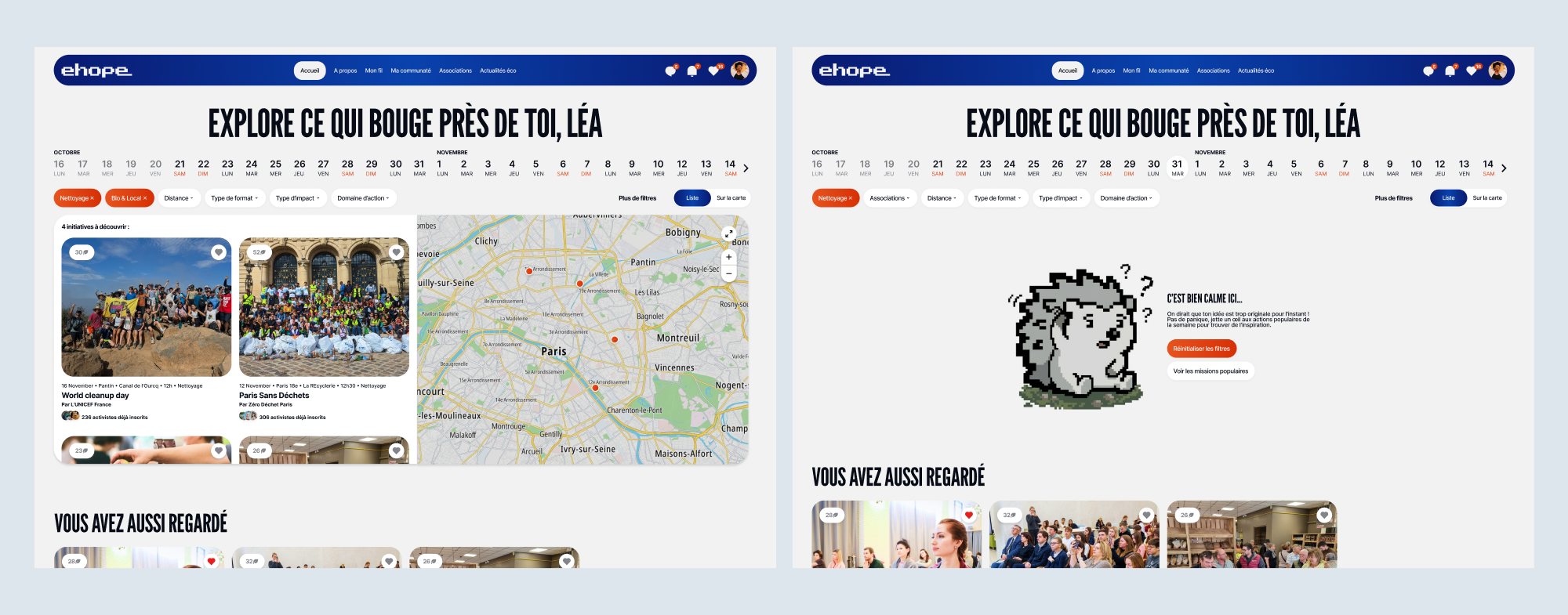 Guided discovery: a map view, and an empty state that redirects instead of dead-ending.