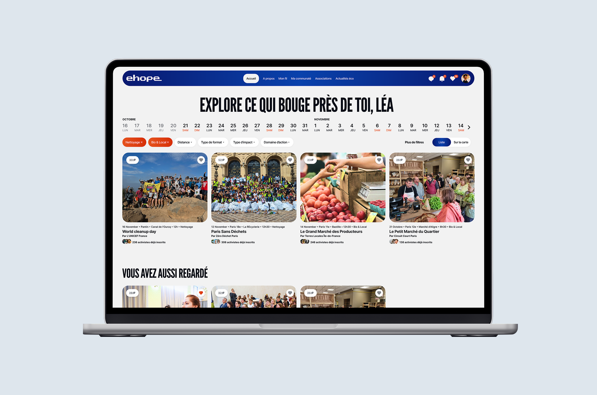 Browse by date with filters — every click leads to content.